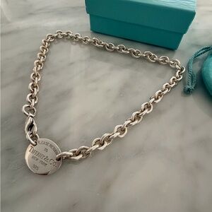 Tiffany & Co. Sterling Silver Chunky Link Choker Necklace with Oval Tag
